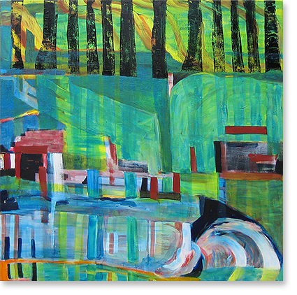 inkt, acryl en houtdruk op doek