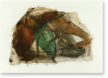 monotype in olieverf op stof