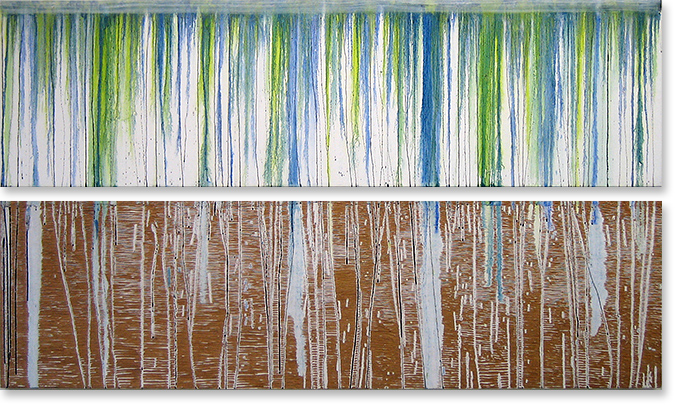 inkt en olieverf op houtsnede 